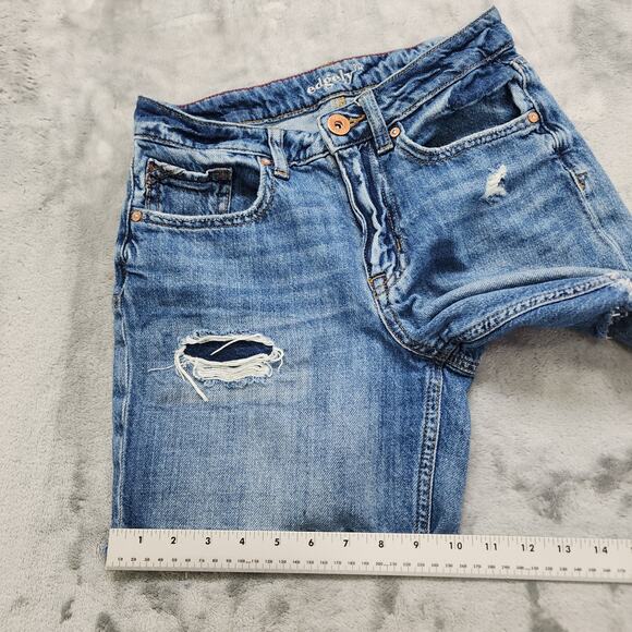 Maurices Edgely Shorts Womens 0 Blue High Rise Distressed Cut Off Stretch Denim - Picture 10 of 11